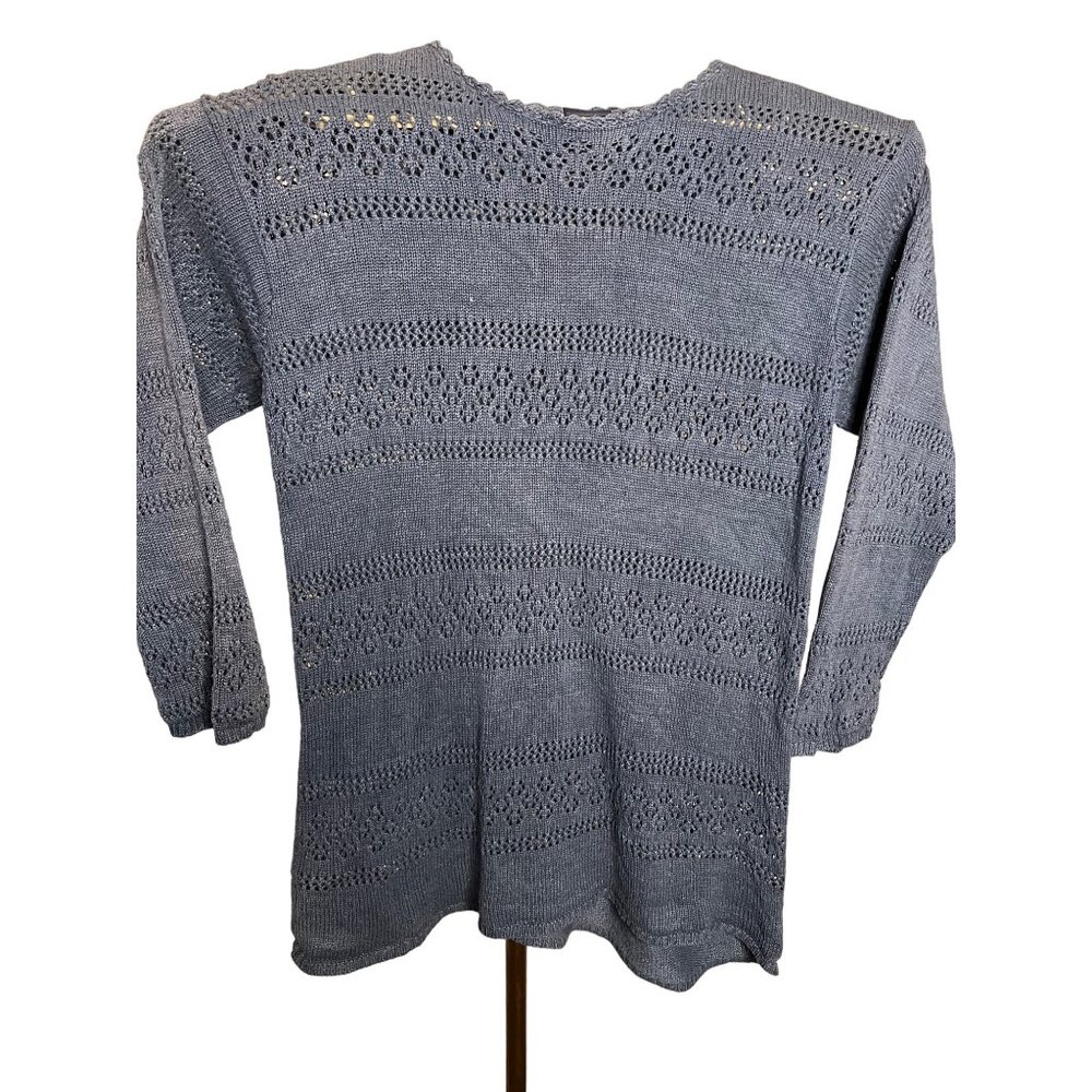 Lizsport Women's Blue Mixed Knit Sweater Top SMALL Silk/Cotton